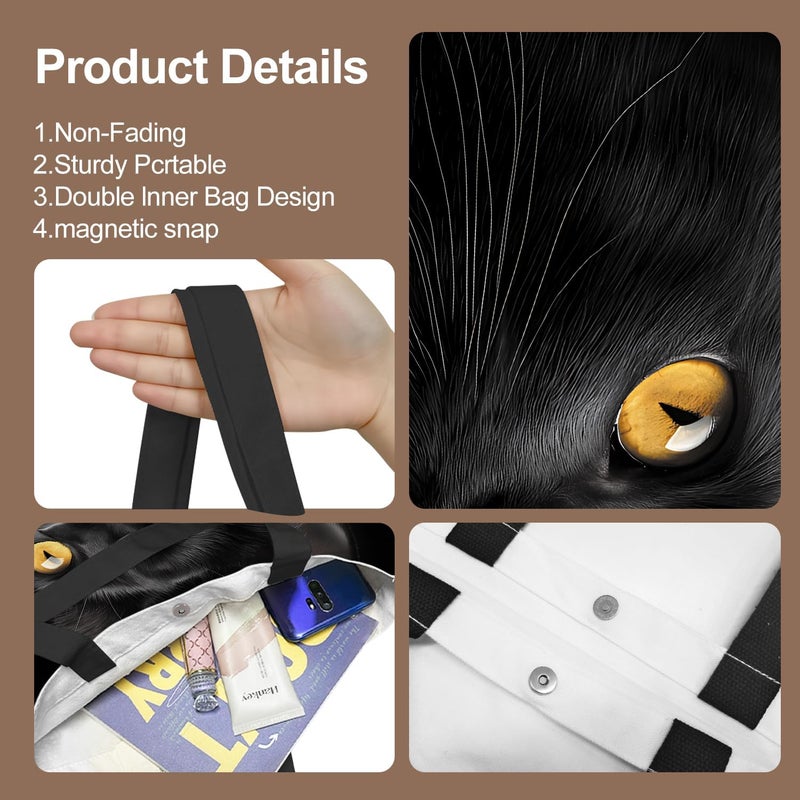 ANNA QUEEN Cat Tote Bag Shoulder Bag Handle Bag for Gym Yoga Picnic Beach Kitchen Reusable - Image 5